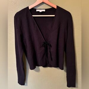 Loft Black Cardigan With Velvet Tie